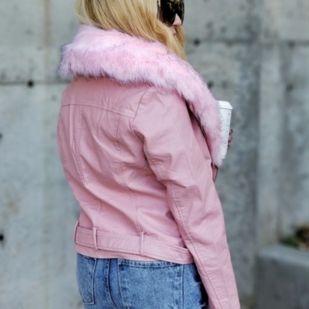 ❤ SOLD OUT - Pink Faux Fur/Vegan Leather Coat - Picture 4 of 4